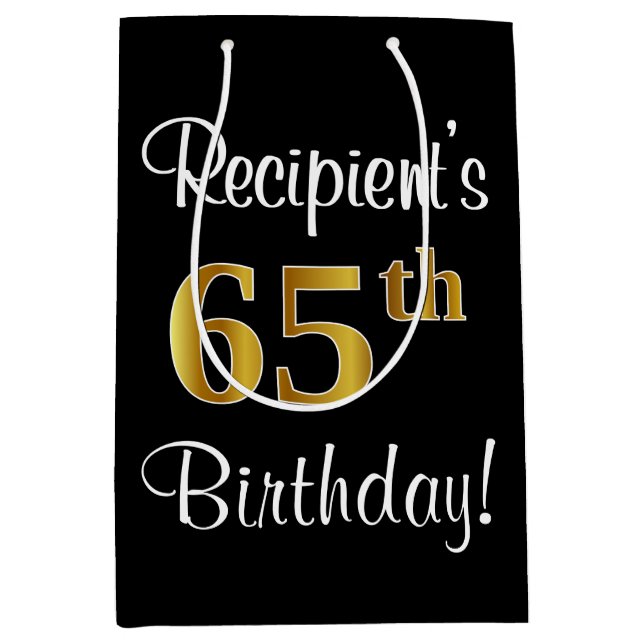 Elegant, luxuriös, Imitate Gold Look 65. Geburtsta Mittlere Geschenktüte (Vorderseite)