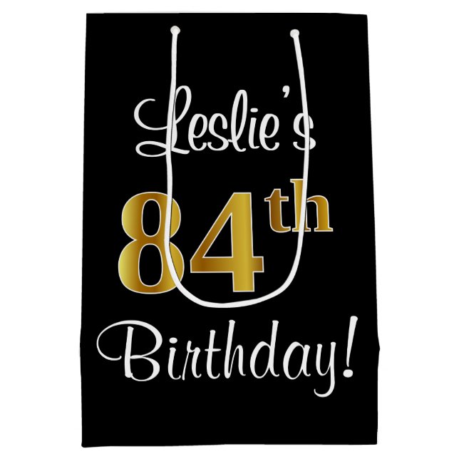 Elegant, luxuriös, Imitate Gold Look 84. Geburtsta Mittlere Geschenktüte (Rückseite)