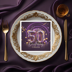 Elegant Luxurious Lila und Gold 50. Geburtstag Serviette