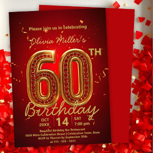 Elegant Luxurious Red and Gold 60. Geburtstag Einladung