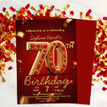 Elegant Luxurious Red and Gold 70. Geburtstag Einladung<br><div class="desc">Treten Sie ein in eine Welt der Eleganz und des Feierns mit dieser personalisierten 70. Geburtstagsveranstaltung, die sich zum Köpfen und Herzen verwandeln soll! Diese Einladung ist nicht nur ein Büroartikel, sondern auch Ihr goldenes Ticket zu einem Meilenstein in Liebe und Erinnerungen. Das Design glänzt mit einem kühlen, schimmernden "70",...</div>