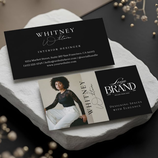 Elegant Luxury Black Interior Designer Photo Logo Visitenkarte (Elegant Luxury Black Interior Designer Photo Logo Business Card)