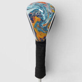 Elegant Luxury Blue Gold Monogram Golf Headcover