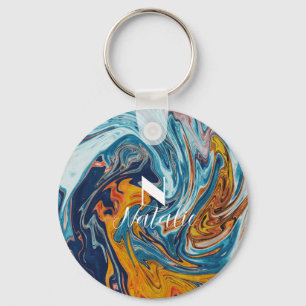 Elegant Luxury Blue Gold Monogram Schlüsselanhänger