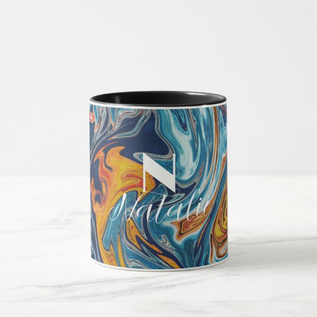 Elegant Luxury Blue Gold Monogram Tasse (Zentrum)
