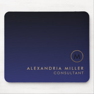 Elegant Luxury Brushed Gold Monogram Navy Blue Mousepad