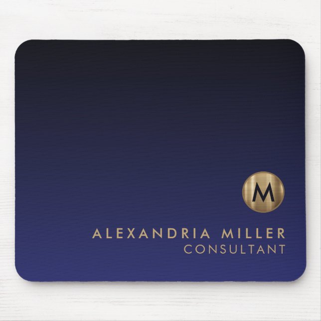 Elegant Luxury Brushed Gold Monogram Navy Blue Mousepad (Vorne)