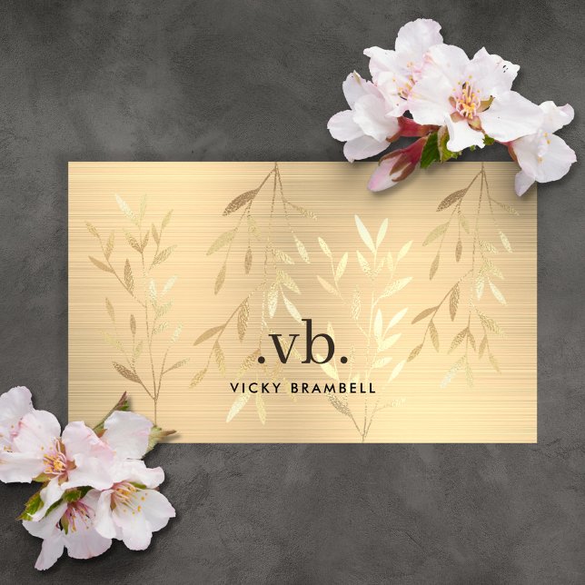 Elegant Luxury Gold Blätter Monogram Esthetician Visitenkarte (Elegant Luxury Gold Leaves Monogram Esthetician Business Card 1)
