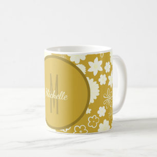 ELEGANT LUXURY GOLD CREAM BLUME MONOGRAMM KAFFEETASSE
