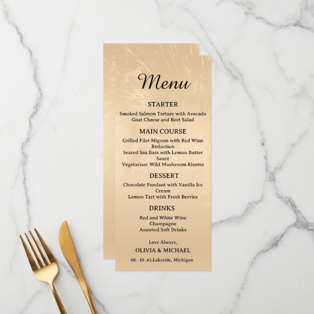 Elegant Luxury Gold Marbled Wedding Menu Menükarte (Vorderseite/Rückseite Beispiel)