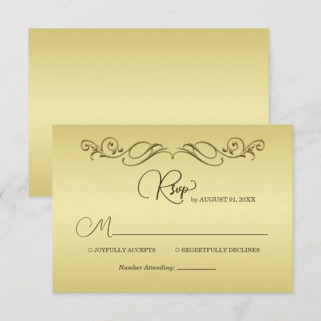Elegant Luxury Gold Verzierte Hochzeit RSVP Karte (Vorne/Hinten)