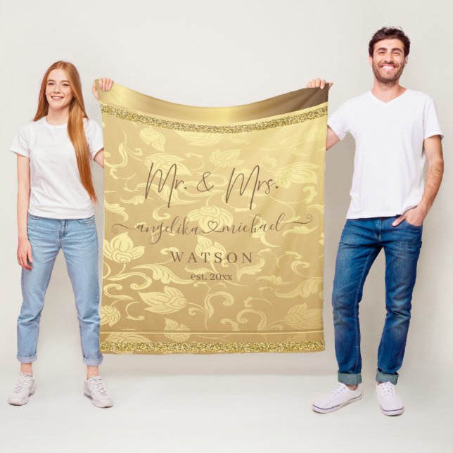 Elegant Luxury Golden Damask Mr. und Mrs. Trendy Fleecedecke (Beispiel)