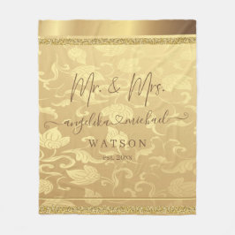 Elegant Luxury Golden Damask Mr. und Mrs. Trendy Fleecedecke