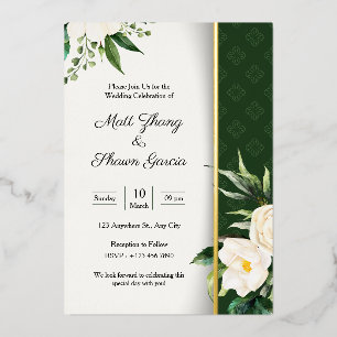 Elegant & Luxury Green White Floral Gold Folieneinladung