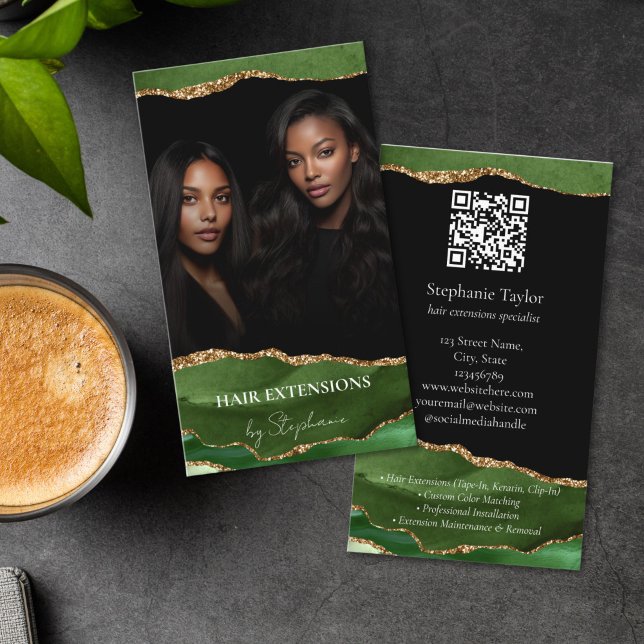 Elegant Luxury Hair Stylist Extensions Wigs  Photo Visitenkarte (elegant wig and hair extension beauty salon business card)