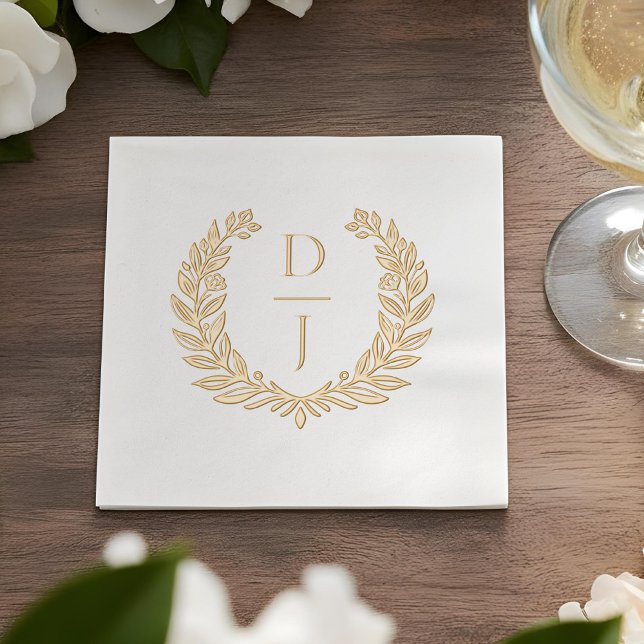 Elegant Luxury Hand Drawn Wreath Wedding Monogram Servietten Mit Folie (Elegant Luxury Hand Drawn Wreath Wedding Monogram Foil Napkins)