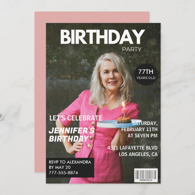 Elegant Luxury Magazine Foto 77. Geburtstag Einladung (Vorne/Hinten)