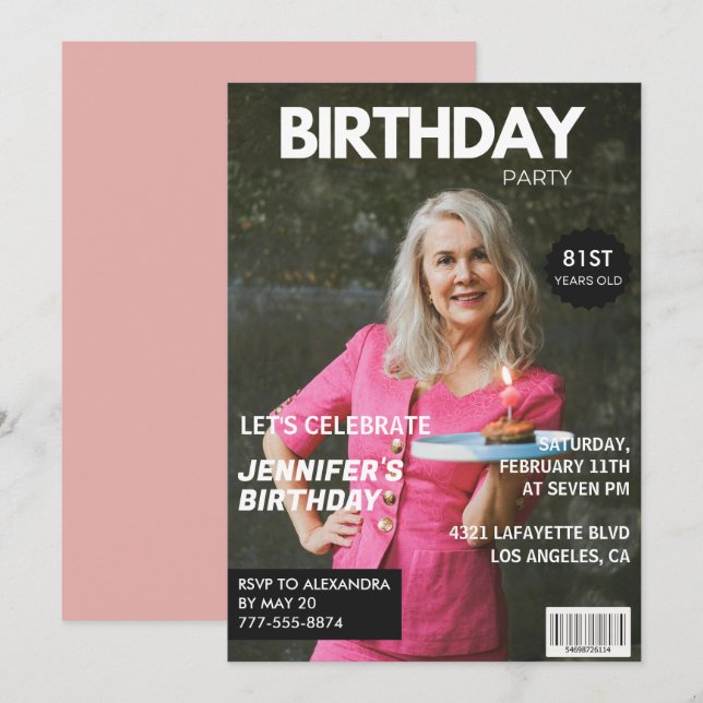 Elegant Luxury Magazine Foto 81. Geburtstag Einladung (Vorne/Hinten)