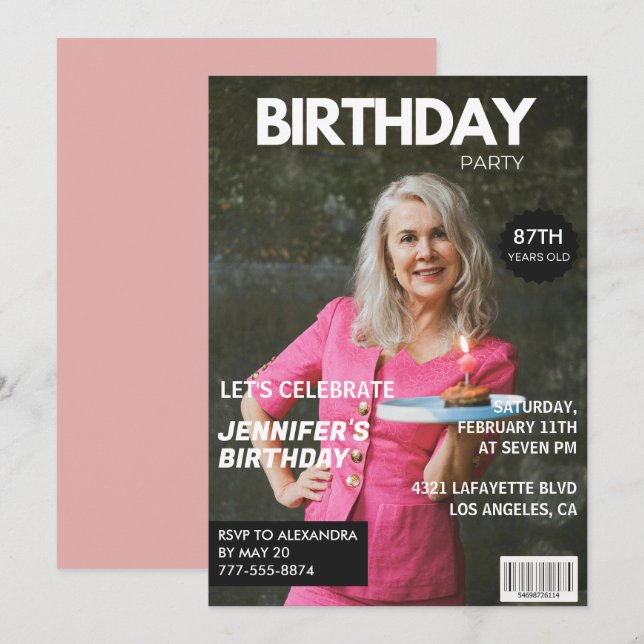 Elegant Luxury Magazine Foto 87. Geburtstag Einladung (Vorne/Hinten)
