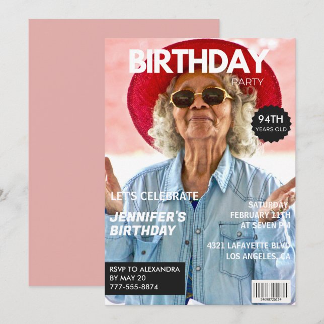 Elegant Luxury Magazine Foto 94. Geburtstag Einladung (Vorne/Hinten)