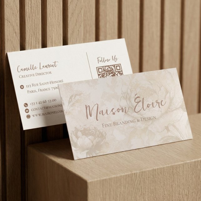 Elegant Luxury Modern Professional Floral QR Code Visitenkarte (Elegant Luxury Modern Professional Floral QR Code Business Card)