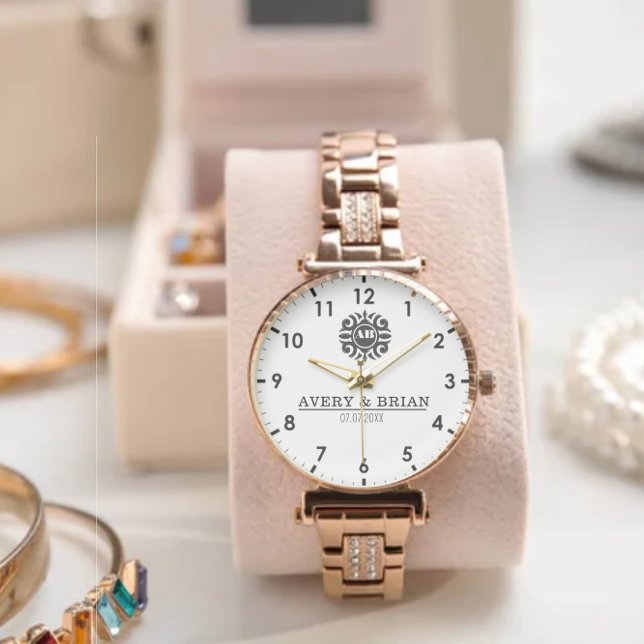 Elegant Luxury  Monogram Letters Couple's Names Armbanduhr (Von Creator hochgeladen)