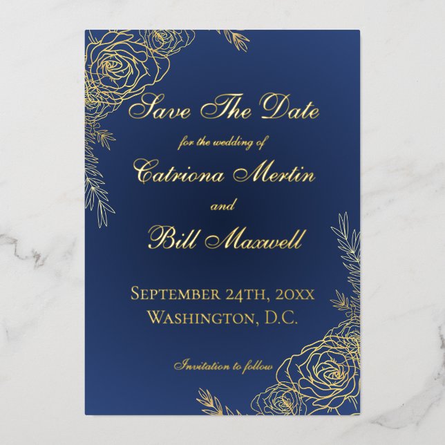 Elegant Luxury Navy and Gold Save the Date Card Folieneinladung (Vorderseite)