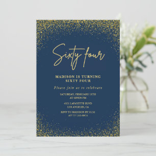 Elegant Luxury Navy Gold Glitzer 64. Geburtstag Einladung