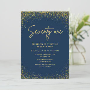 Elegant Luxury Navy Gold Glitzer 71. Geburtstag Einladung