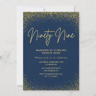 Elegant Luxury Navy Gold Glitzer 99. Geburtstag Einladung