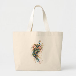 Elegant Luxury Peacock Floral Illustration Jumbo Stoffbeutel