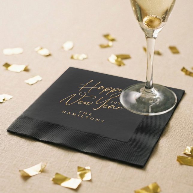 Elegant Luxury Personalized Happy New Year Script Servietten Mit Folie (Elegant Luxury Personalized Happy New Year Script Foil Napkins)