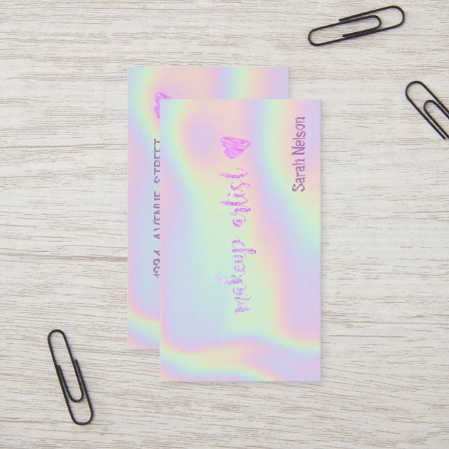 Elegant Luxury Pink Sweet Holographi Visitenkarte (Vorderseite/Rückseite Beispiel)