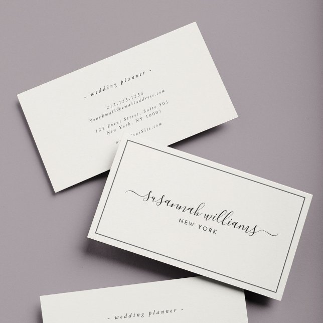 Elegant Luxury Script Calligraphy Black Ivory Visitenkarte (Von Creator hochgeladen)