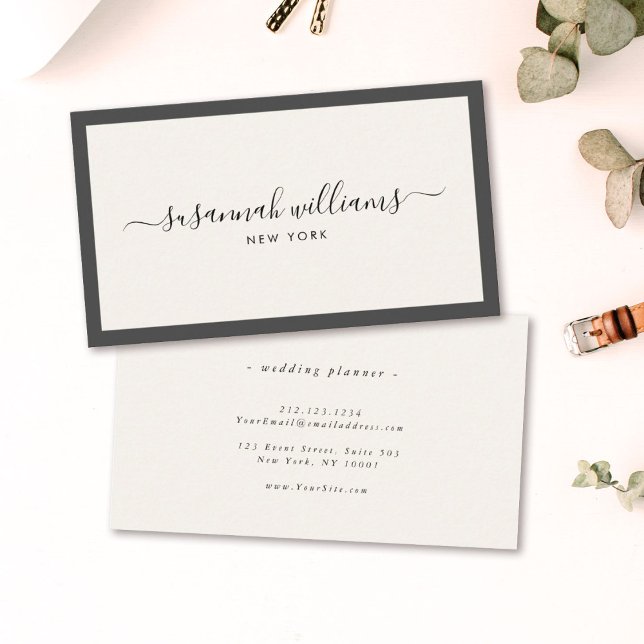 Elegant Luxury Script Calligraphy Gerahmt Ivory Visitenkarte (Von Creator hochgeladen)