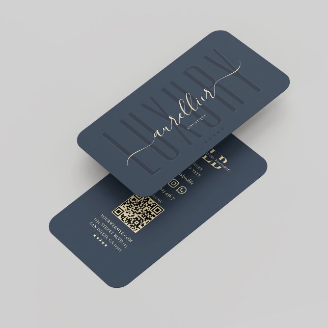 Elegant Luxury Script Monogram Dark Blue Modern Visitenkarte (Professional Luxury Monogram Dark Blue Modern Business Card
)