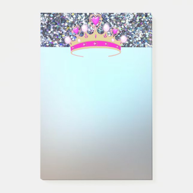 Elegant Luxury Shiny Blue Glitzer, Tiara Post-it Klebezettel (Vorderseite)