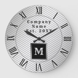 Elegant Luxury Silver Metal Monogrammed Große Wanduhr