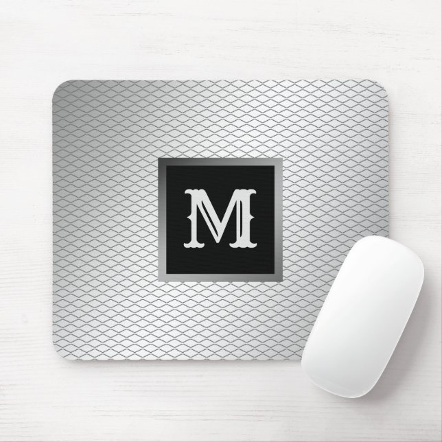 Elegant Luxury Silver Metal Monogrammed Mousepad (Mit Mouse)