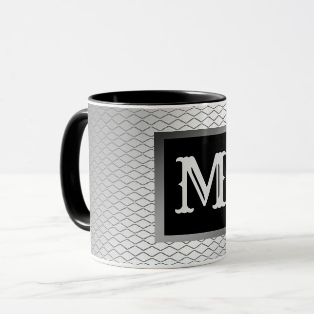 Elegant Luxury Silver Metal Monogrammed Tasse (Vorderseite Links)