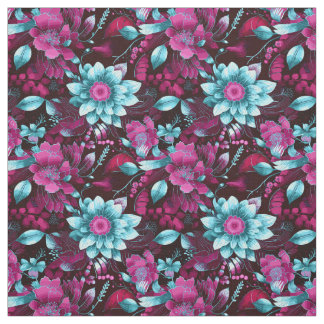 Elegant Magenta & Pale Blue Boho Chic Floral Stoff