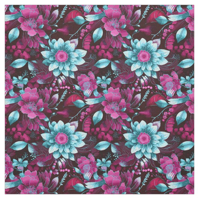 Elegant Magenta & Pale Blue Boho Chic Floral Stoff (Muster)