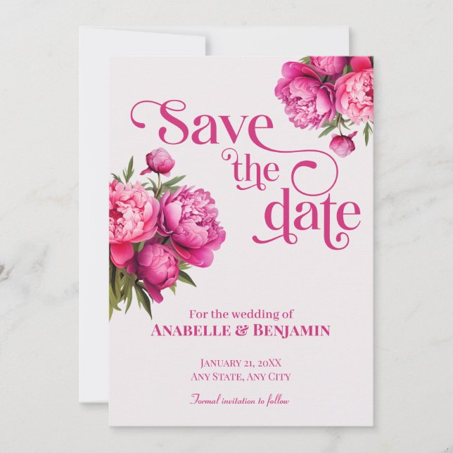 Elegant Magenta Peony Floral Save the Date Einladung (Vorderseite)