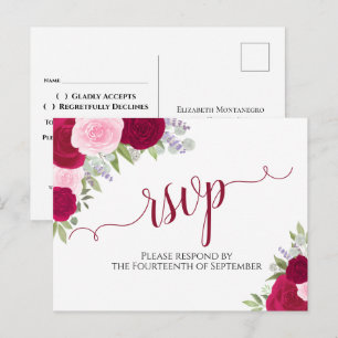 Elegant Magenta Pink Aquarellfarben Rose Hochzeit  Postkarte