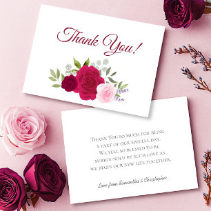 Elegant Magenta & Pink Boho Rose Hochzeit Dankeskarte
