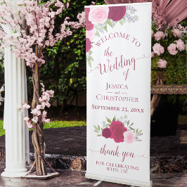 Elegant Magenta & Pink Boho Rose Hochzeit Willkomm Ausziehbarer Banner