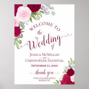 Elegant Magenta & Pink Boho Rose Hochzeit Willkomm Poster