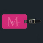 Elegant Magenta Pink White Monogram Script Name Gepäckanhänger<br><div class="desc">Elegant Magenta Hot Pink White Monogram Script Name Stilvolle Bag Tag</div>