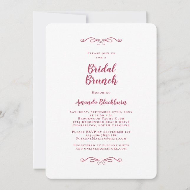Elegant Magenta Red Calligraphy Bridal Brunch Einladung (Vorderseite)