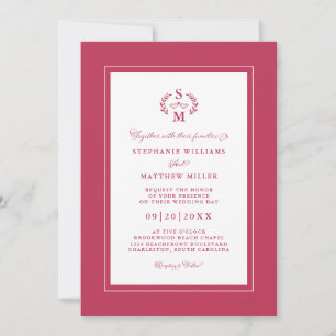 Elegant Magenta Red Initials Calligraphy Wedding Einladung